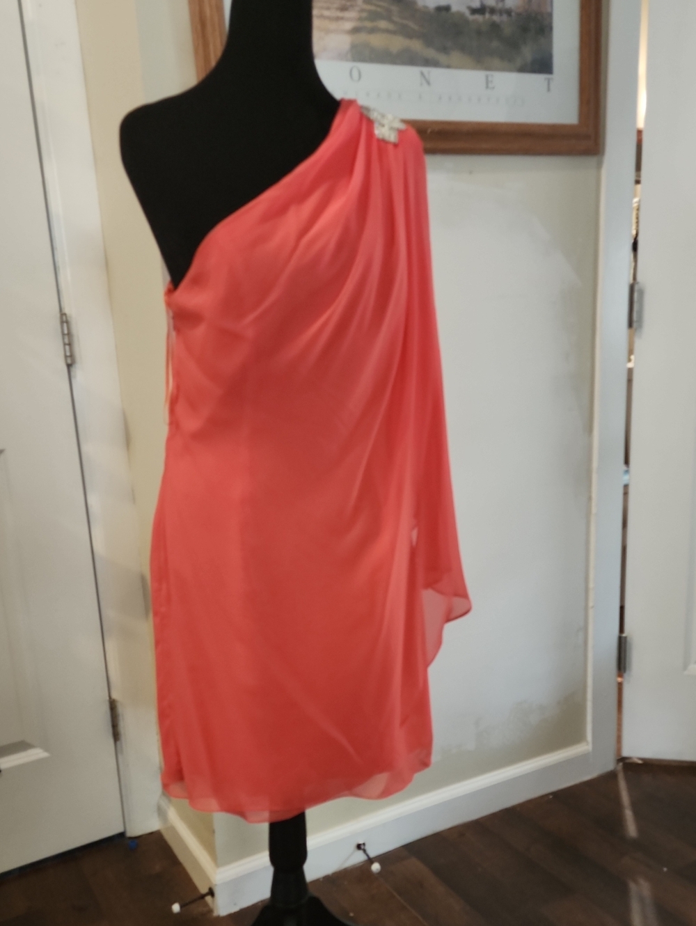 Cache One-Shoulder Coral-Orange Cocktail Dress